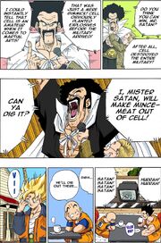 Mr. Satan announcing he'll fight Cell (Full Color Manga)