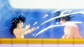 Goku and Gohan playing in the Time Chamber's bathtub