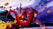 Super Janemba attacks Goku with his tail