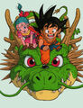 Bulma and Goku on Shenron