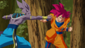 Bills and Goku fight in a forest