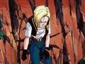 Android 18 against a wall