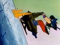 Yamcha and Puar riding up Gurume's castle