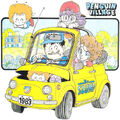 Senbei in a car with his family