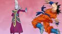 Whis using a kiai to blast Goku