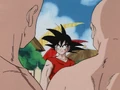 Goku smiles at the Tiens