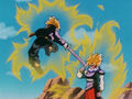 Goku blocks Future Trunks' attack