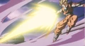 Goku fires an Energy Wave in Wrath of the Dragon
