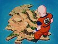 Krillin surprised by Vegeta's power