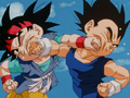 Vegeta Jr. fights Goku Jr. in the World Martial Arts Tournament