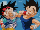 Goku Jr. engages in a fierce battle with Vegeta Jr.