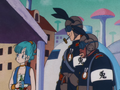 Two Guys wearing rabbit ears bother Bulma