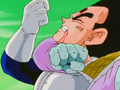 Zarbon grabs Vegeta in a choke hold, while the latter elbows his mid-section to try and escape