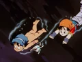 Kid Goku and Pan swimming underwater