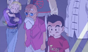 Roshi and friends traveling to the Nameless Planet