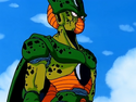 Cell looking up at Krillin