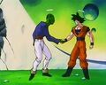 Pikkon and Goku shake hands