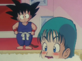 Bulma embarrassed from Goku seeing her naked in the bath