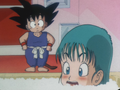 Bulma embarrassed from Goku seeing her naked in the bath