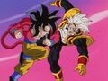 Super Saiyan 4 Goku punches Super Baby Vegeta in the face