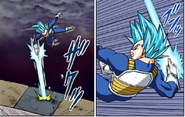 Blue Vegeta using the Spirit Sword to prevent his elimination in the Dragon Ball Super manga