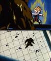 Bio-Broly approaching a cornered Trunks