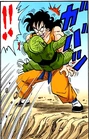 A Saibaman grabs Yamcha in the manga (Full Color)