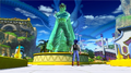 Future Warrior in front of the monument for the Toki Toki City Hero from Dragon Ball Xenoverse in Xenoverse 2