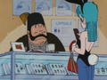 The horrified shopkeeper makes everything free for Bulma