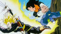 Android 17 hitting Future Trunks with a Double Axe Handle