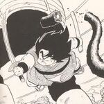 Yajirobe cutting Vegeta's tail off with his katana in the manga