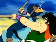 A soldier strangled by Yamcha's nunchuk