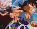 Baby Vegeta smacks Goku's neck