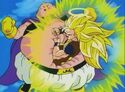 Innocent Buu traps Goku in his belly after the latter kicked him in the stomach