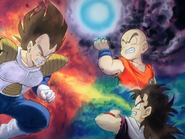 Krilin y Son Gohan previamente a lanzarle la Genki-dama a Vegeta.