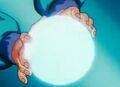 Future Trunks charges Energy Wave Volley in The History of Trunks