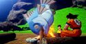 Goku and Kid Gohan Campfire Cooking Giant Fish meat in Kakarot