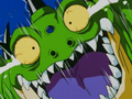 Haze Shenron sobbing in pain and agony as rubble lands on his foot