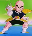 Krillin in Battle Armor, after launching a Destructo Disc at Frieza