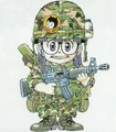 Arale in a Vietnam War-era USMC uniform