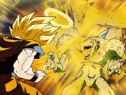 Goku continues to power up his energy, causing Yakon to explode from over-consumption