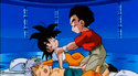 Krillin tries to wake up Goten and Trunks