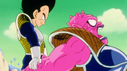 Vegeta grabs Dodoria from behind in order to prove his increased Saiyan might