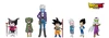 Designs of Gomah, Panzy, Glorio, Mini Goku, Shin, Vegeta, and Piccolo