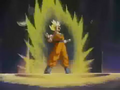 Goku transforms into a Super Saiyan