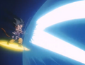 Goku reflects Cell's Kamehameha with a stick