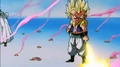 Gotenks frying pieces of Super Buu with a Finger Beam