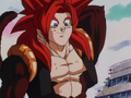 Gogeta unfazed by the barrage attack