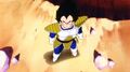 Vegeta looks at Goku, Gohan and Krillin