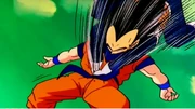 Vegeta performing the Double Axe Handle portion of Wild Hunt on Ginyu in Goku's body